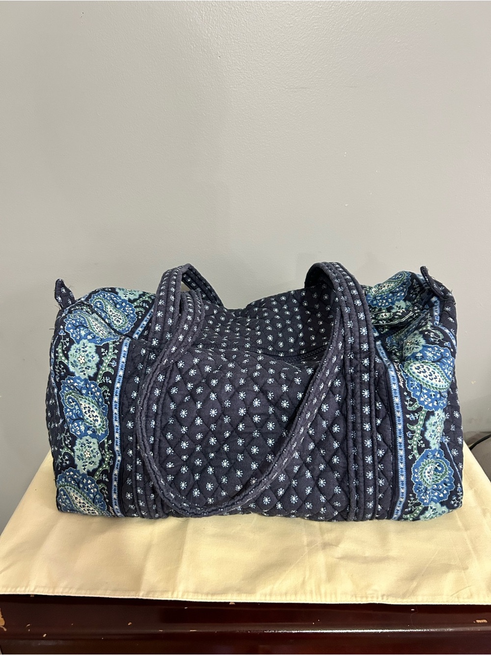 Vera Bradley Navy Blue Quilted Duffel Bag Paisley Pattern Top Zip Closure